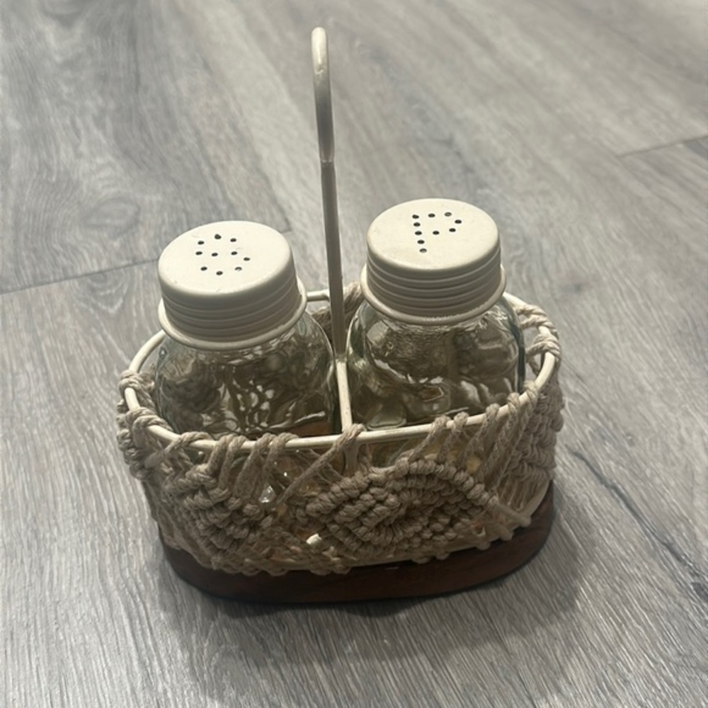 Boho Mud Pie Salt & Pepper Shaker Set Crochet Macrame Summer